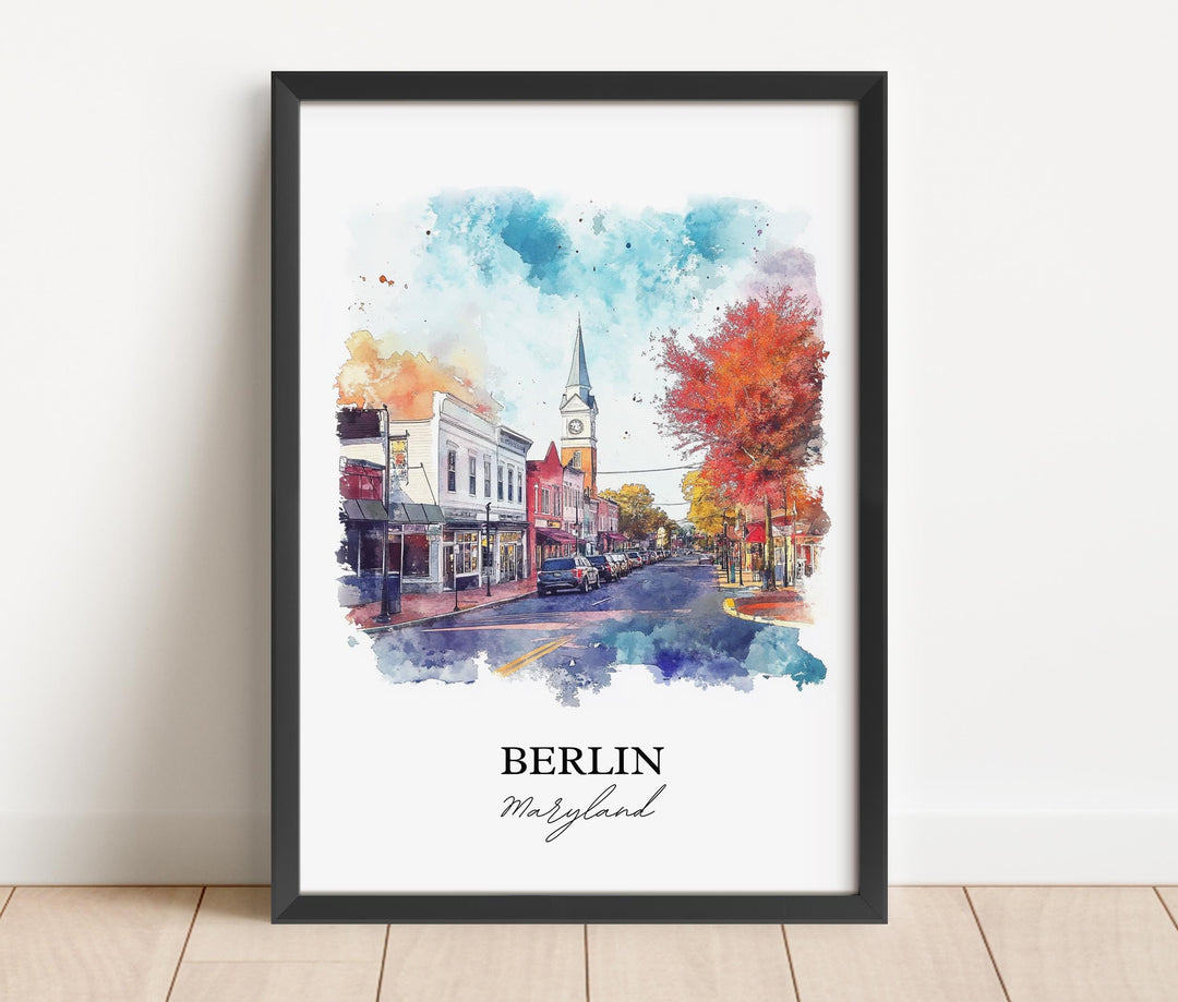 Berlin MD Wall Art, Worcester County MD Print, Maryland Watercolor Art, Berlin Maryland Gift, Travel Print, Travel Poster, Housewarming Gift
