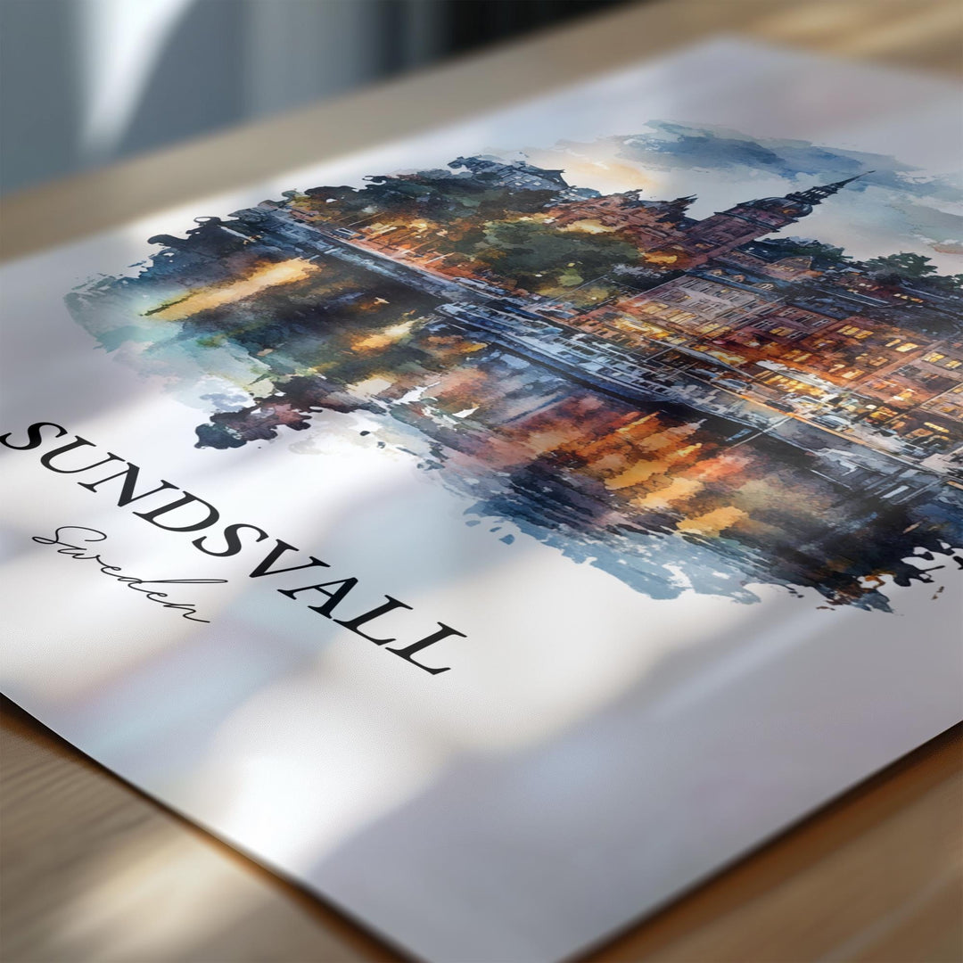 Sundsvall Travel Print Wall Art Sundsvall Wall Hanging Home Décor Sundsvall Gift Art Lovers Sweden Art Lover Gift Sundsvall Poster