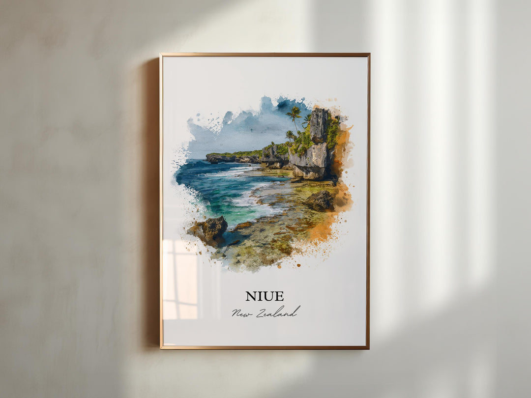 Niue Wall Art, New Zealand Print, Niue NZ Watercolor, Niue Gift, Niue Travel Print, New Zealand Travel Poster, Housewarming Gift