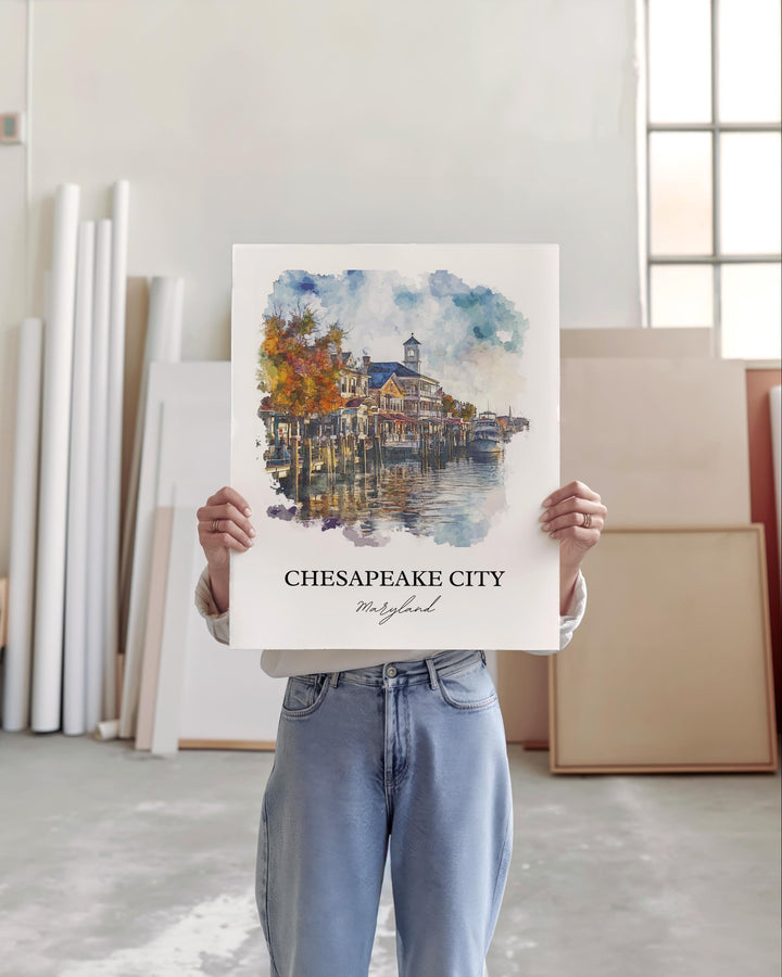 Chesapeake City Wall Art, Cecil County Print, Maryland Watercolor Art, Chesapeake City Gift, Travel Print, Travel Poster, Housewarming Gift
