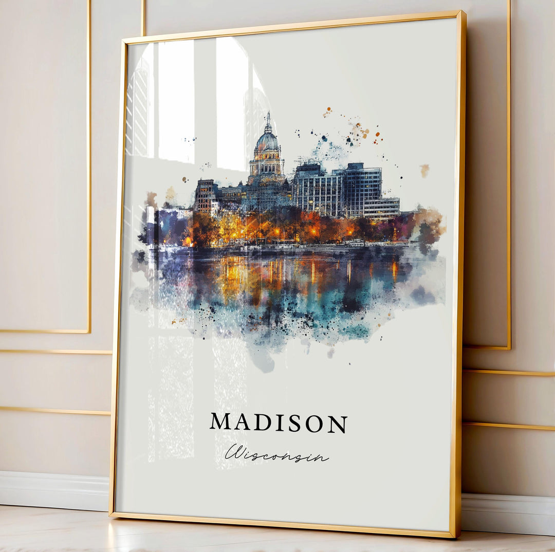 Madison WI Wall Art, Madison Print, Madison Watercolor Art, Madison Wisconsin Gift,