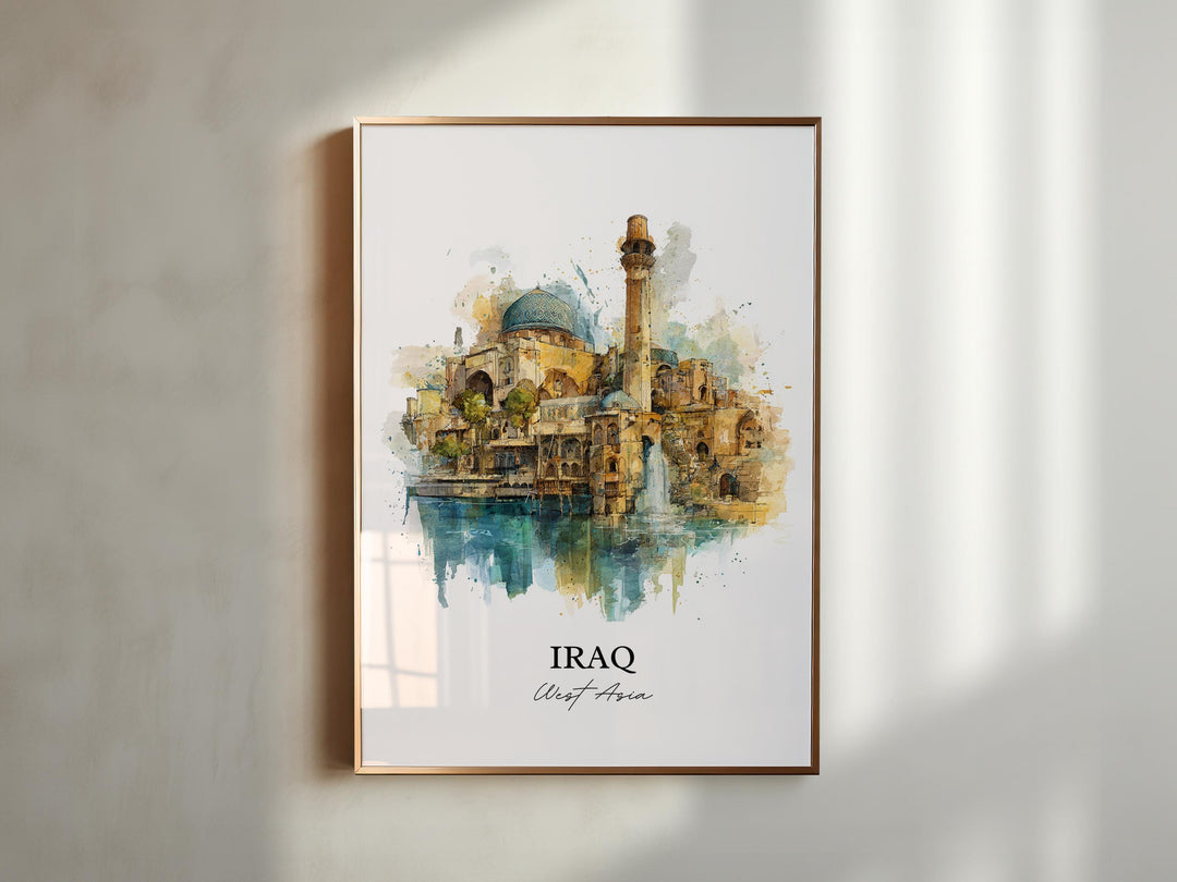 Iraq Wall Art, Iraq Country Print, Asia Watercolor Art, Iraq Gift, Travel Print, Travel Poster, Housewarming Gift