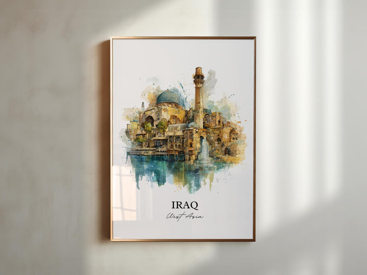 Iraq Wall Art, Iraq Country Print, Asia Watercolor Art, Iraq Gift, Travel Print, Travel Poster, Housewarming Gift
