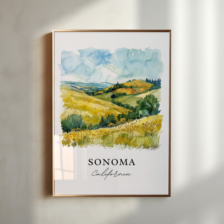 Sonoma Wall Art, Sonoma California Print, Sonoma Valley Watercolor, Sonoma Gift,