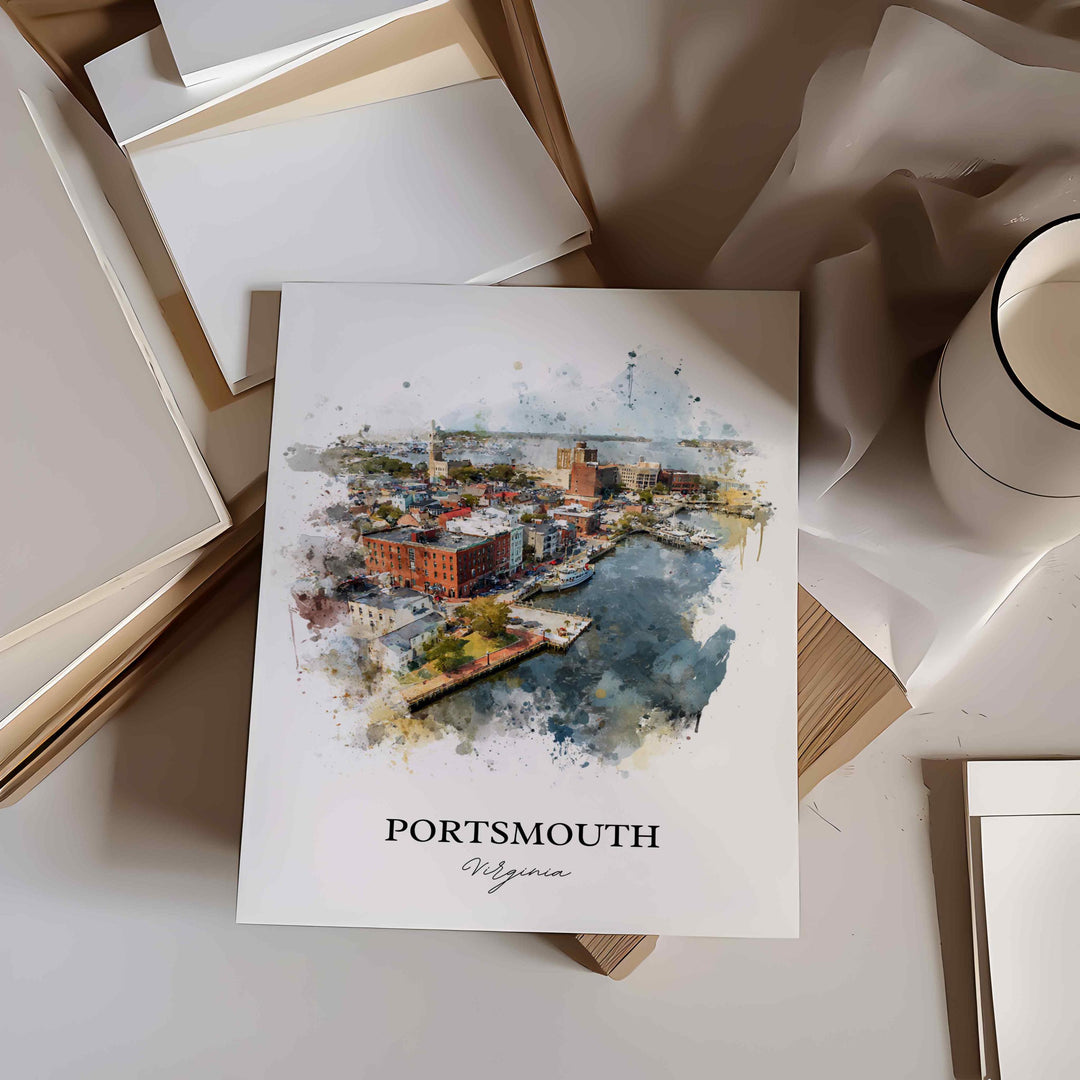 Portsmouth VA Wall Art, Portsmouth Print, Virginia Watercolor Art, Norfolk VA Gift, Travel Print, Travel Poster, Housewarming Gift