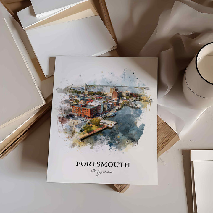Portsmouth VA Wall Art, Portsmouth Print, Virginia Watercolor Art, Norfolk VA Gift, Travel Print, Travel Poster, Housewarming Gift