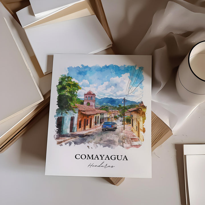 Comayagua Wall Art, Honduras Print, Honduras Watercolor Art, Comayagua Gift, Travel Print, Travel Poster, Housewarming Gift