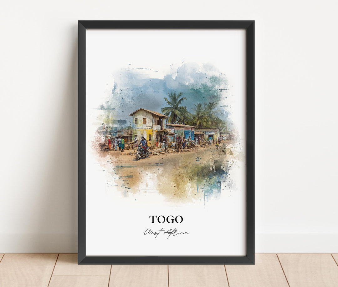 Togo Wall Art, Togo Print, Togo Africa Watercolor Art, West Africa Gift, Travel Print, Travel Poster, Housewarming Gift