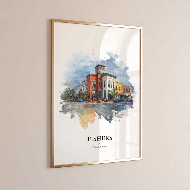 Fishers, Indiana Wall Art, Fishers Print, Indiana Watercolor Art, Hamilton County IN Gift, Travel Print, Travel Poster, Housewarming Gift