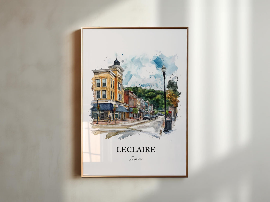 Leclaire Iowa Wall Art, Scott County IA Print, Iowa Watercolor Art, Leclaire Iowa Gift, Travel Print, Travel Poster, Housewarming Gift