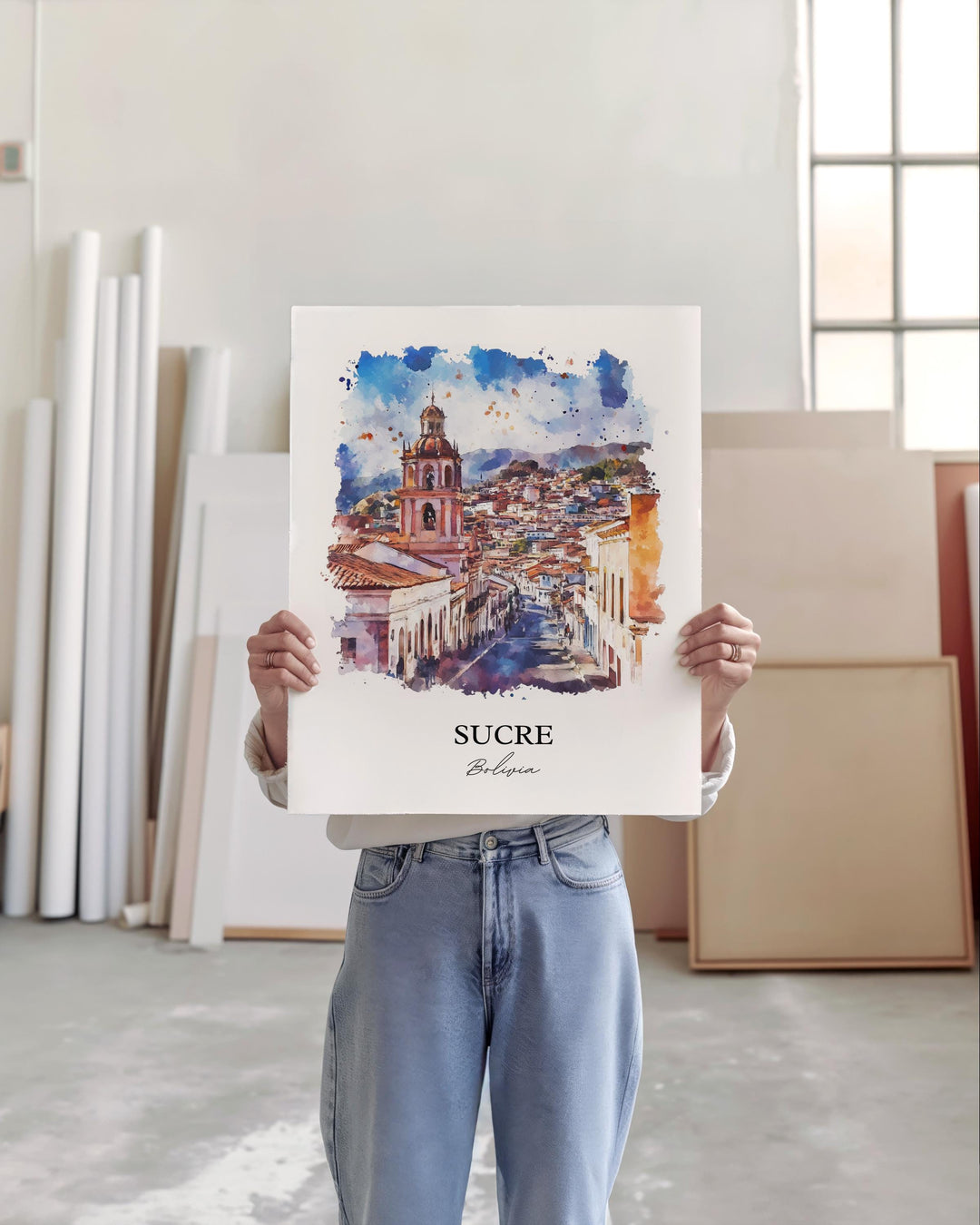 Sucre Bolivia Wall Art, Chuquisaca Dept Print, Bolivia Watercolor Art, Sucre Bolivia Gift, Travel Print, Travel Poster, Housewarming Gift