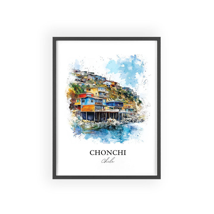 Chonchi Chile Wall Art, Chonchi Print, Chile Watercolor Art, Chonchi Chile Gift, Travel Print, Travel Poster, Housewarming Gift