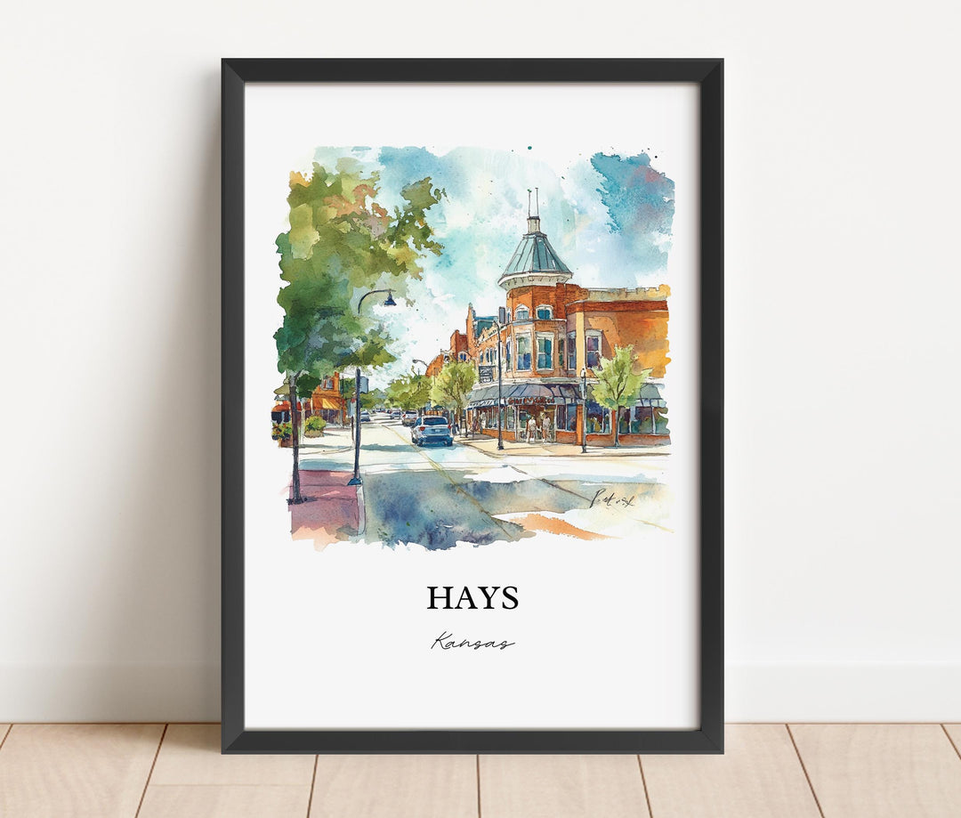 Hays Kansas Wall Art, Ellis County Print, Kansas Watercolor Art, Hays KS Gift, Travel Print, Travel Poster, Housewarming Gift