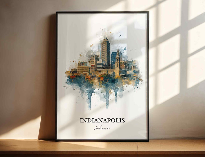 Indianapolis Wall Art, Indianapolis Print, Indy Watercolor Art, Indiana Gift, Travel Print, Travel Poster, Housewarming Gift