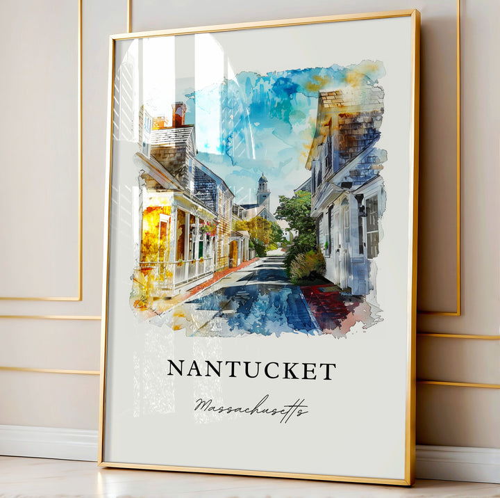 Nantucket MA Wall Art, Nantucket MA Print, Cape Cod Watercolor Art, Nantucket Gift,