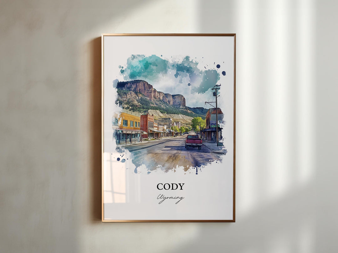 Cody Wyoming Wall Art, Cody WY Print, Yellowstone Watercolor Art, Cody WY Gift, Travel Print, Travel Poster, Housewarming Gift