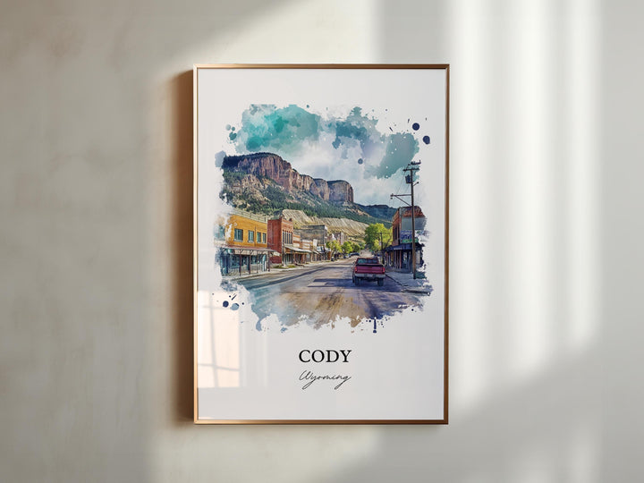 Cody Wyoming Wall Art, Cody WY Print, Yellowstone Watercolor Art, Cody WY Gift, Travel Print, Travel Poster, Housewarming Gift