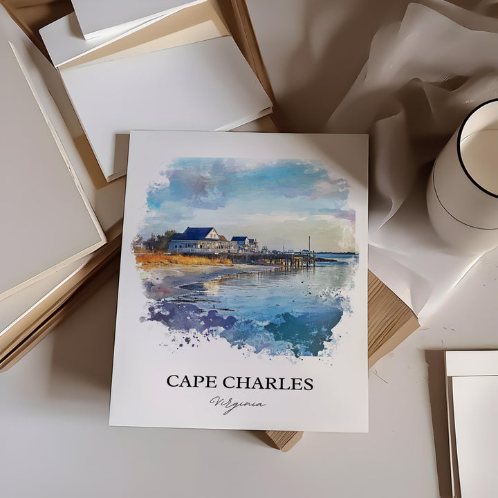 Cape Charles VA Wall Art, Northampton County Print, Virginia Watercolor, Cape Charles Gift, Travel Print, Travel Poster, Housewarming Gift