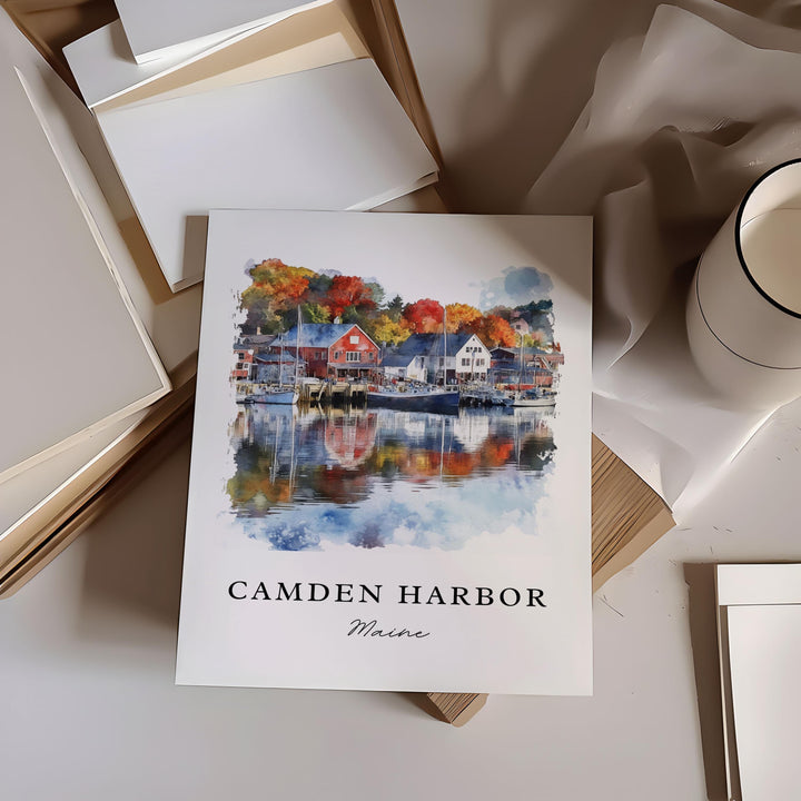 Camden Harbor ME Wall Art, Camden Maine Print, Camden Watercolor Art, Camden Maine Gift, Travel Poster, Housewarming Gift