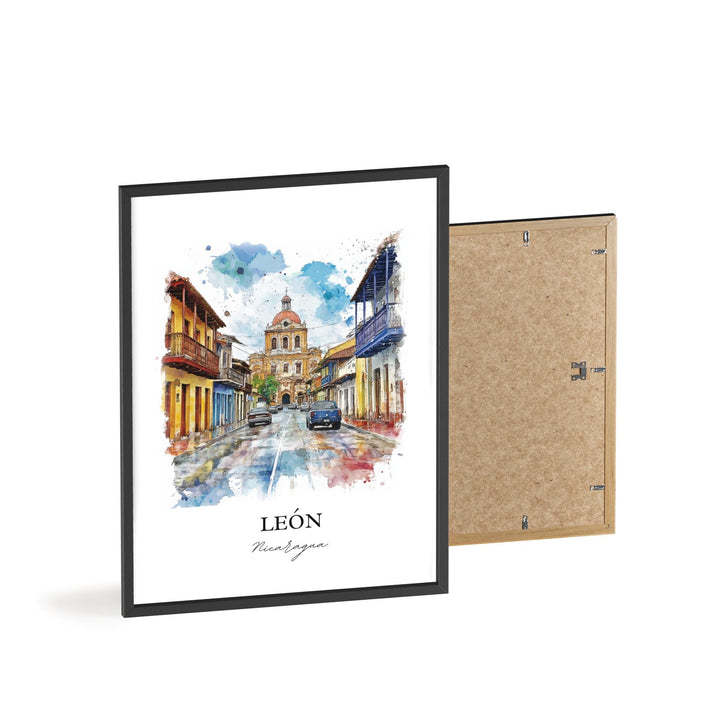 León Nicaragua Wall Art, León Print, Nicaragua Watercolor Art, Managua Gift, Travel Print, Travel Poster, Housewarming Gift