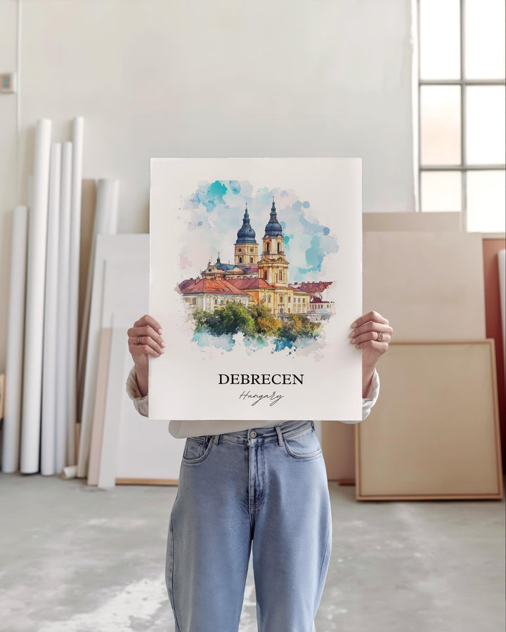 Debrecen Wall Art, Hajdú-Bihar County Print, Hungary Watercolor Art, Debrecen Hungary Gift, Travel Print, Travel Poster, Housewarming Gift