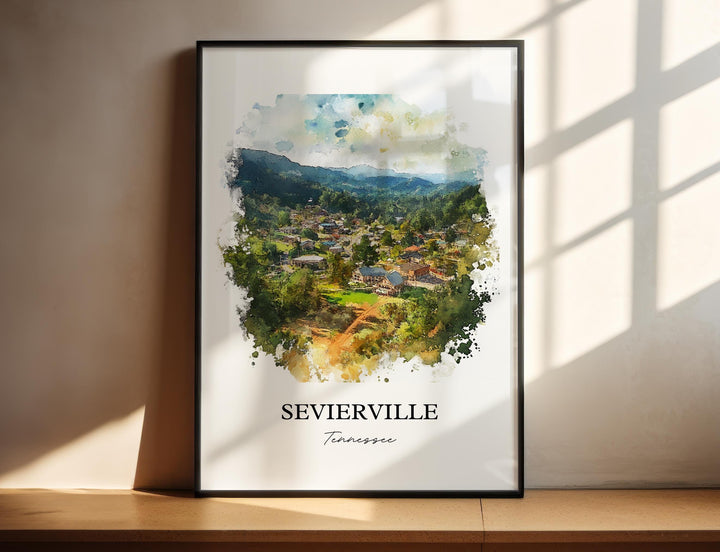 Sevierville TN Wall Art, Great Smoky Mountains Print, TN Watercolor Art, Sevierville Gift, Travel Print, Travel Poster, Housewarming Gift
