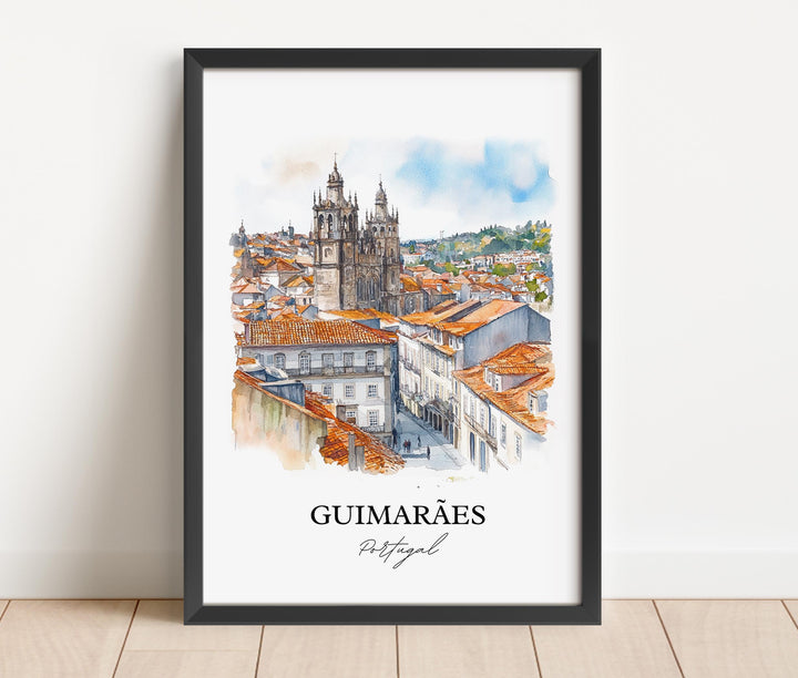 Guimaraes Wall Art, Braga Print, Portugal Watercolor Art, Guimaraes Gift, Travel Print, Travel Poster, Housewarming Gift