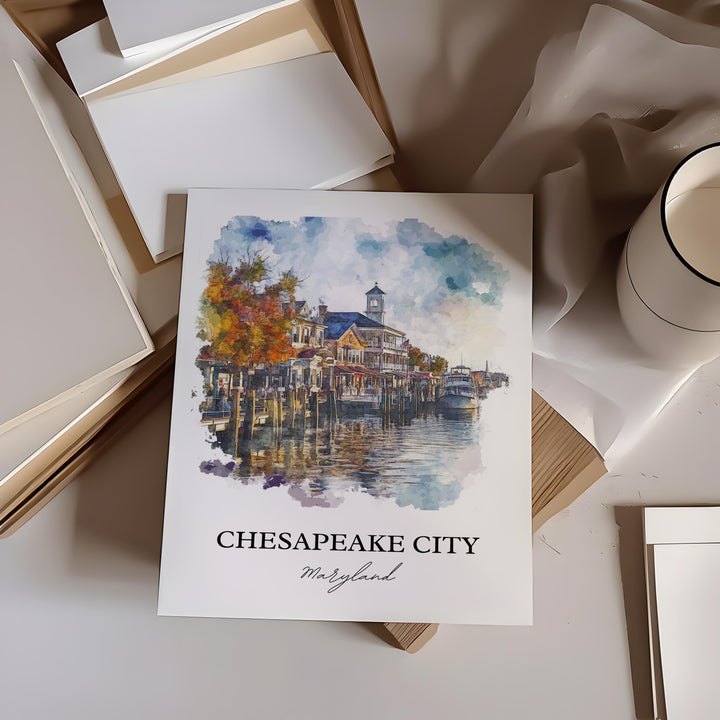 Chesapeake City Wall Art, Cecil County Print, Maryland Watercolor Art, Chesapeake City Gift, Travel Print, Travel Poster, Housewarming Gift