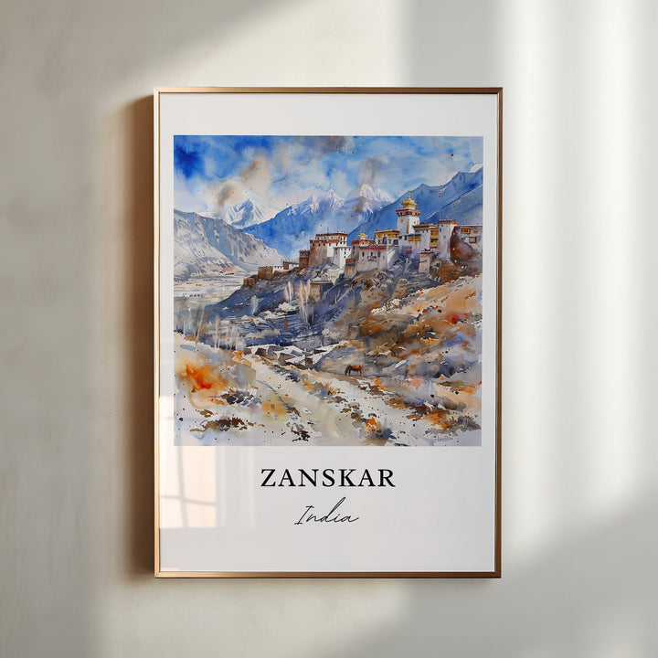 Zanskar India Wall Art, Zanskar Print, Zanskar Watercolor, Ladakh India Gift,