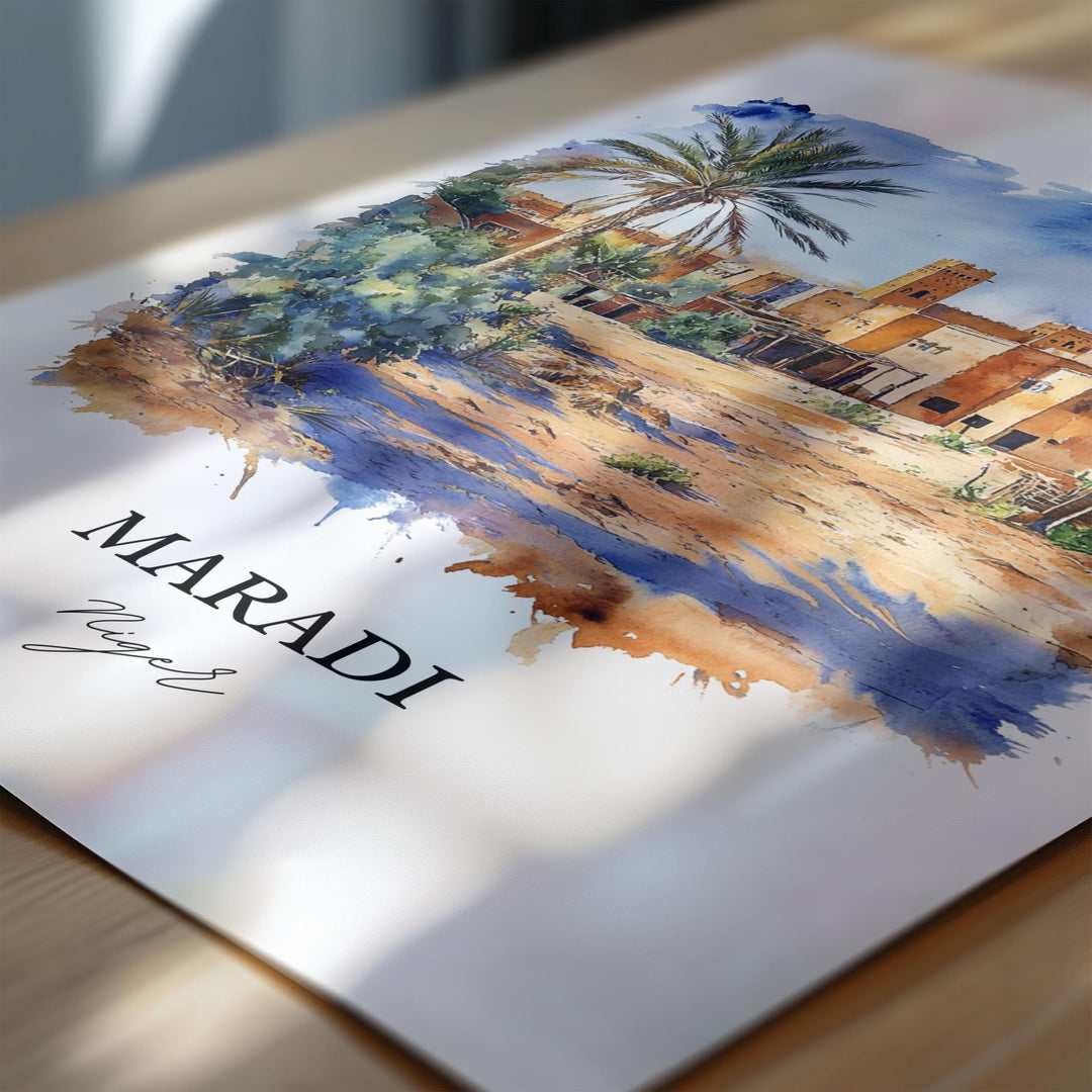 Maradi Niger Wall Art, Niger Print, Niger Watercolor Art, Maradi Niger Gift, Travel Print, Travel Poster, Housewarming Gift