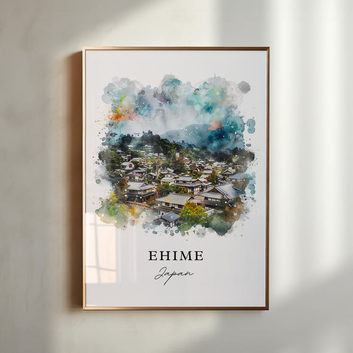 Ehime Wall Art, Ehime Japan Print, Shikoku Island Watercolor, Shikoku Island Japan Gift,