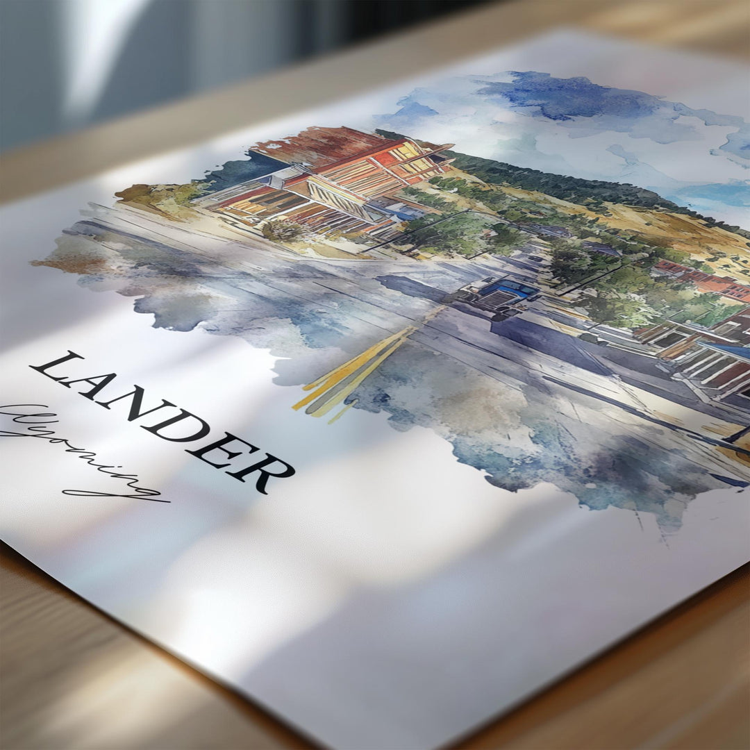 Lander WY Wall Art, Lander Wyoming Print, Wyoming Watercolor Art, Fremont County WY Gift, Travel Print, Travel Poster, Housewarming Gift