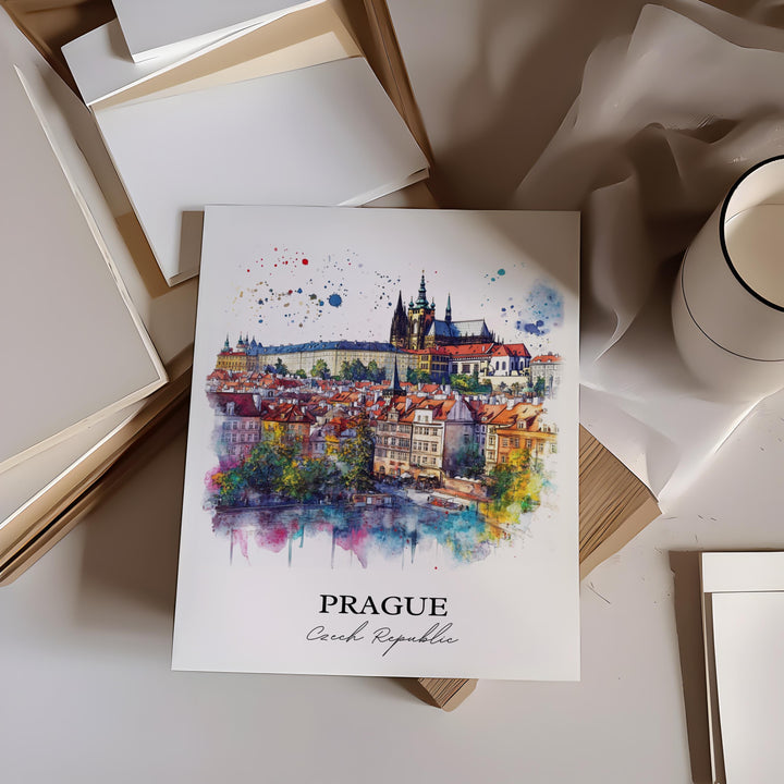 Prague Wall Art, Prague Skyline Print, Czech Republic Watercolor Art, Prague Gift, Travel Print, Travel Poster, Housewarming Gift
