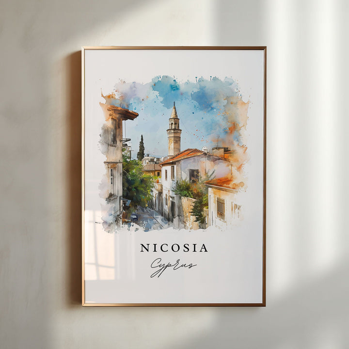 Nicosia watercolor travel art - Cyprus, Nicosia print, Wedding gift, Birthday present, Custom Text, Perfect Gift