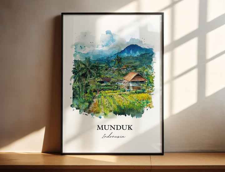 Munduk Wall Art, Bali Travel Print, Indonesia Watercolor Art, Munduk Indonesia Gift, Travel Print, Travel Poster, Housewarming Gift