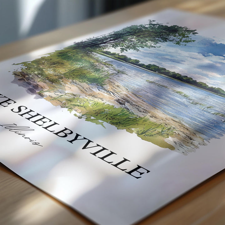 Lake Shelbyville Wall Art, Shelby County Print, Illinois Watercolor, Lake Shelbyville Gift, Travel Print, Travel Poster, Housewarming Gift