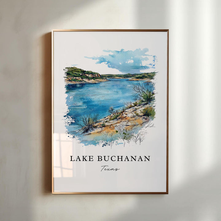 Lake Buchanan TX Wall Art, Lake Buchanan Print, Llano County Watercolor, Lake Buchanan Gift,