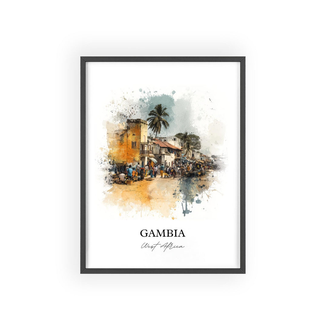 Gambia Wall Art, West Africa Print, Gambia Watercolor Art, Gambia Gift, Travel Print, Travel Poster, Housewarming Gift