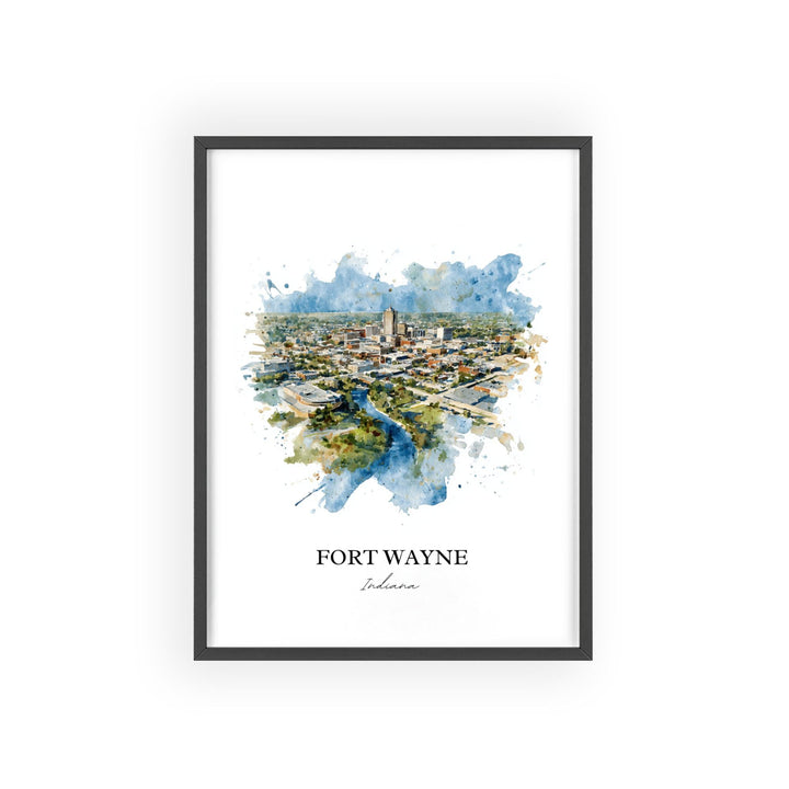 Fort Wayne Wall Art, Indiana Print, Indiana Watercolor Art, Fort Wayne Skyline Gift, Travel Print, Travel Poster, Housewarming Gift