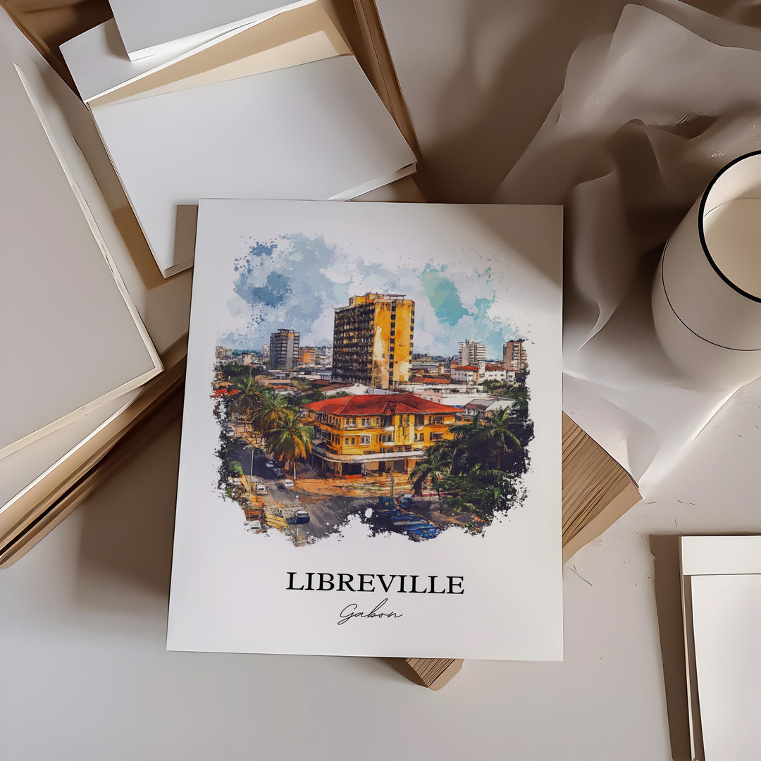 Libreville Wall Art, Gabon Print, Gabon Watercolor Art, Libreville Gabon Gift, Travel Print, Travel Poster, Housewarming Gift