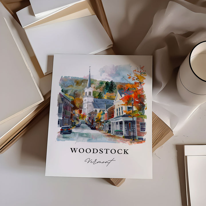 Woodstock Vermont Wall Art, Woodstock Print, Woodstock VT Watercolor, Woodstock VT Gift,