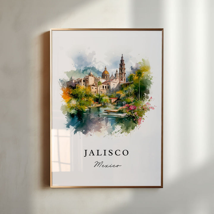 Jalisco traditional travel art - Mexico, Jalisco poster print, Wedding gift, Birthday present, Custom Text, Perfect Gift