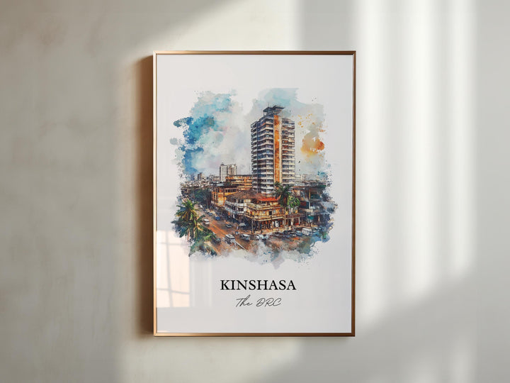 Kinshasa Wall Art, DRC Africa Print, DRC Watercolor Art, Kinshasa Gift, Travel Print, Travel Poster, Housewarming Gift
