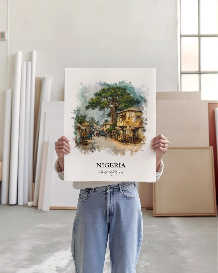 Nigeria Wall Art, Nigeria Africa Print, Nigeria Watercolor Art, Nigeria Country Gift, Travel Print, Travel Poster, Housewarming Gift