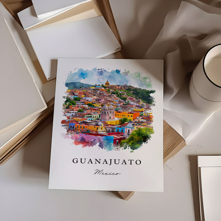 Guanajuato traditional travel art version 2- Mexico, Guanajuato print, Wedding gift, Birthday present, Custom Text, Perfect Gift