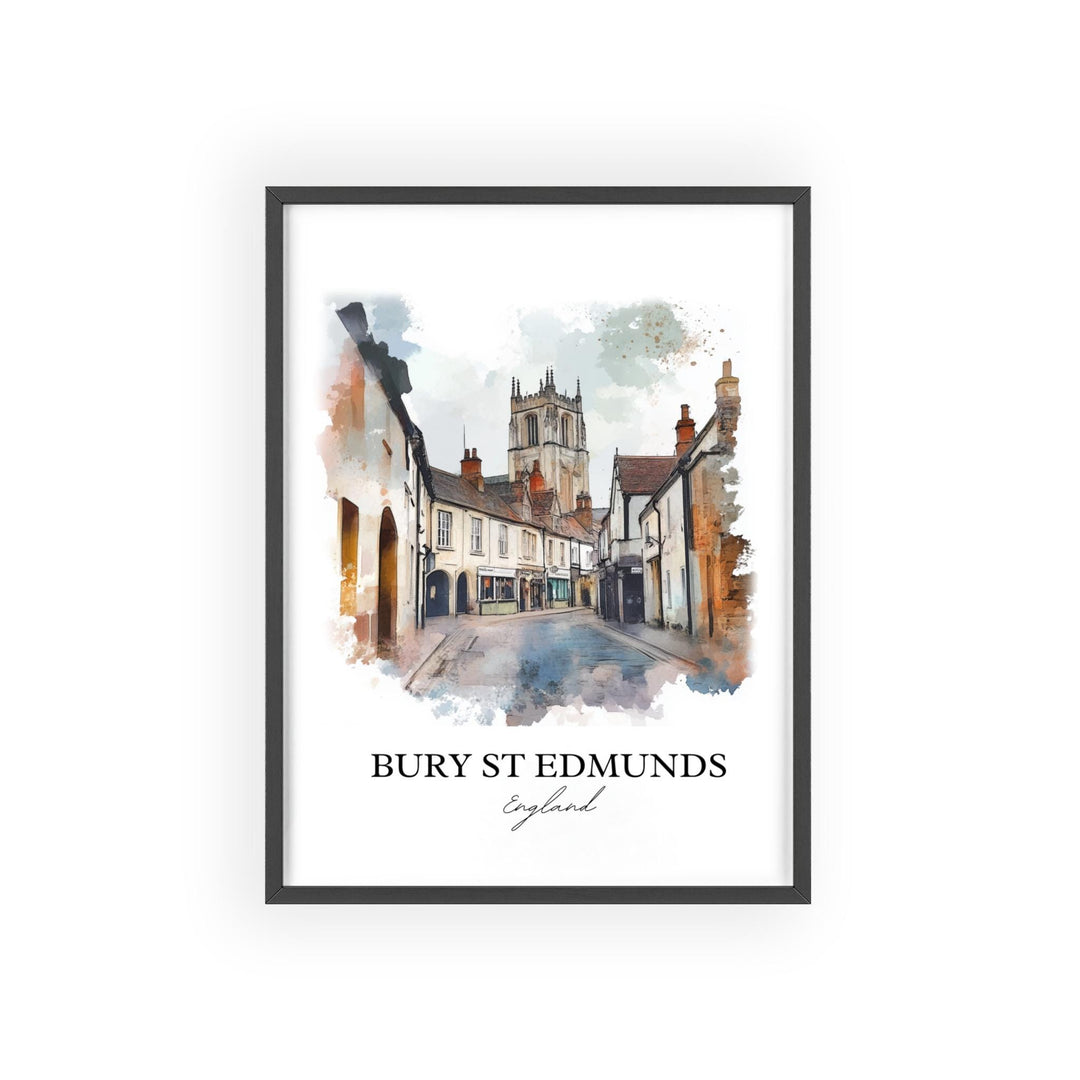 Bury St Edmunds Wall Art, West Suffolk Print, England Watercolor Art, Bury England Gift, Travel Print, Travel Poster, Housewarming Gift