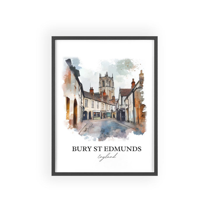 Bury St Edmunds Wall Art, West Suffolk Print, England Watercolor Art, Bury England Gift, Travel Print, Travel Poster, Housewarming Gift