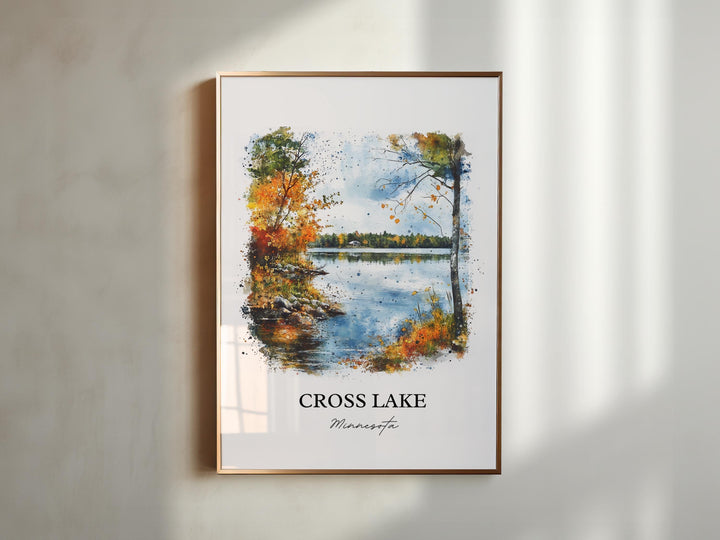 Cross Lake MN Wall Art, Crow Wing County Print, Minnesota Watercolor Art, Cross Lake Gift, Travel Print, Travel Poster, Housewarming Gift