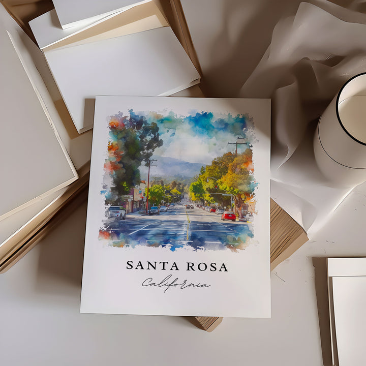 Sant Rosa Art Print, Sonoma Valley Print, California Wall Art, Sant Rosa Gift, Travel Print, Travel Poster, Travel Gift, Housewarming Gift