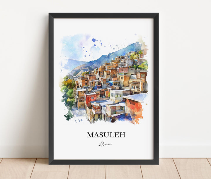 Masuleh Iran Art, Gilan Province Print, Iran Watercolor Art, Masuleh Iran Gift, Travel Print, Travel Poster, Housewarming Gift